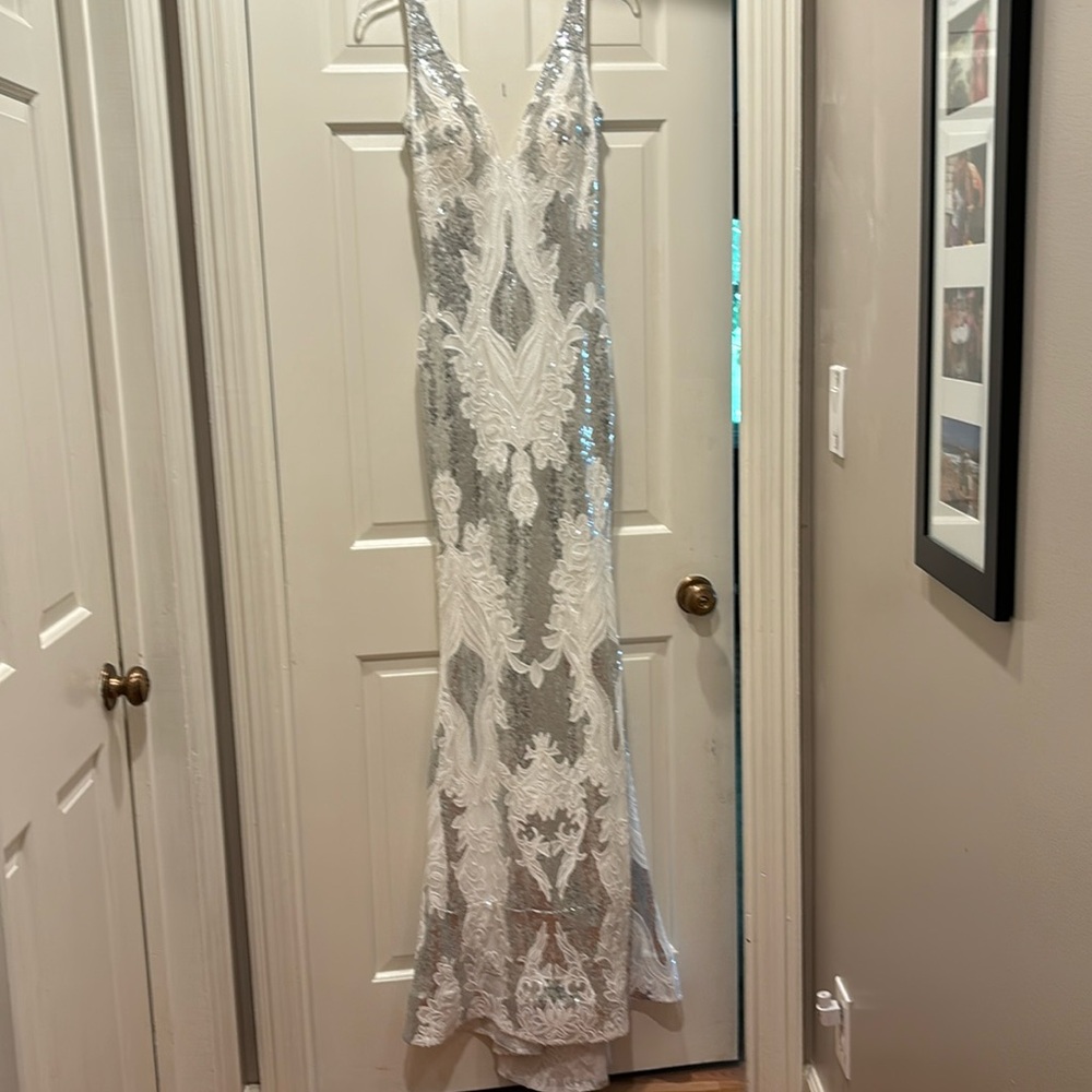 Jovani Formal silver and white